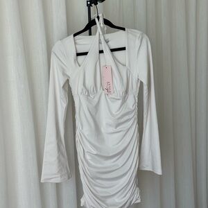 Oh Polly halter bodycon bell-sleeve mini dress NWT